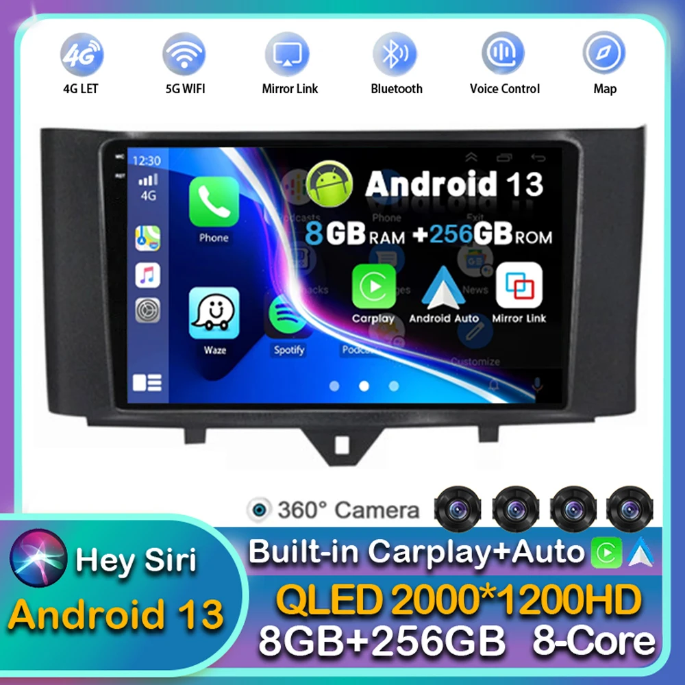 

Android 13 Carplay Auto Car Radio For Mercedes Benz Smart fortwo 2011-2015 Multimedia Video Player Navigation GPS 2Din Stereo 4G