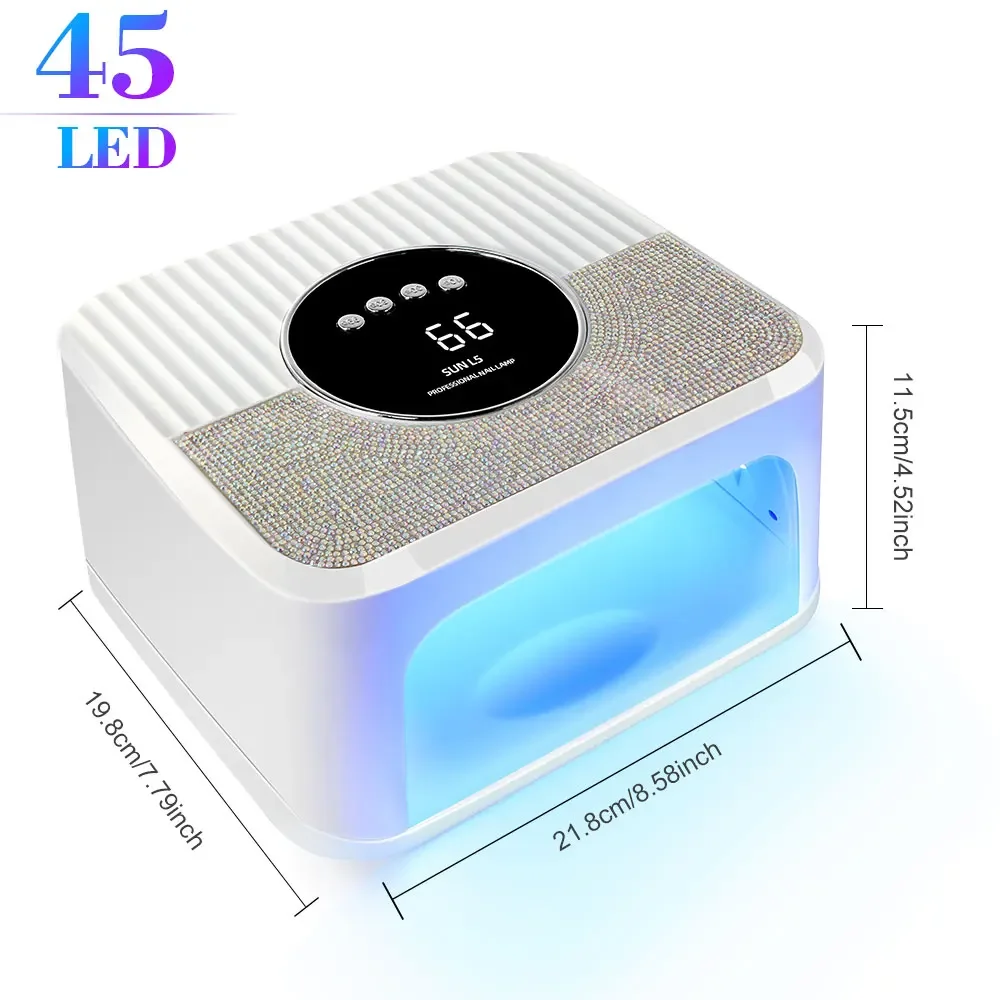 45LED UV 네일 램프 고출력 네일 드라이어 LCD 스마트 스크린 젤 경화 건조 램프 탈착식 베이스 페디큐어 도구 (가정용)