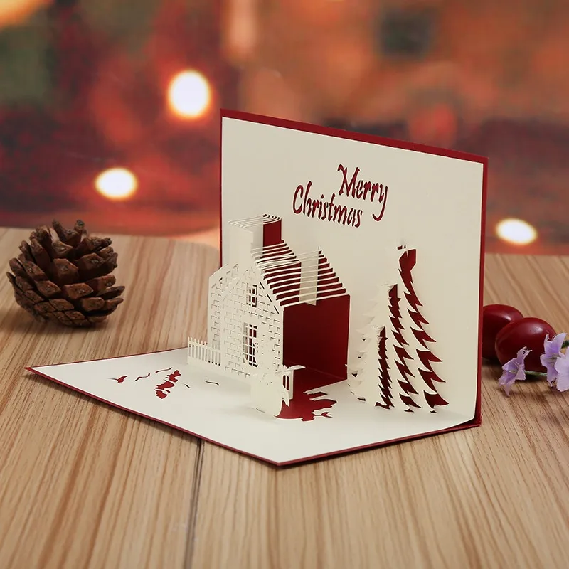 3D pop-up creative hollow castle snowman shape Christmas greeting card message card Christmas party decoration supplies gift