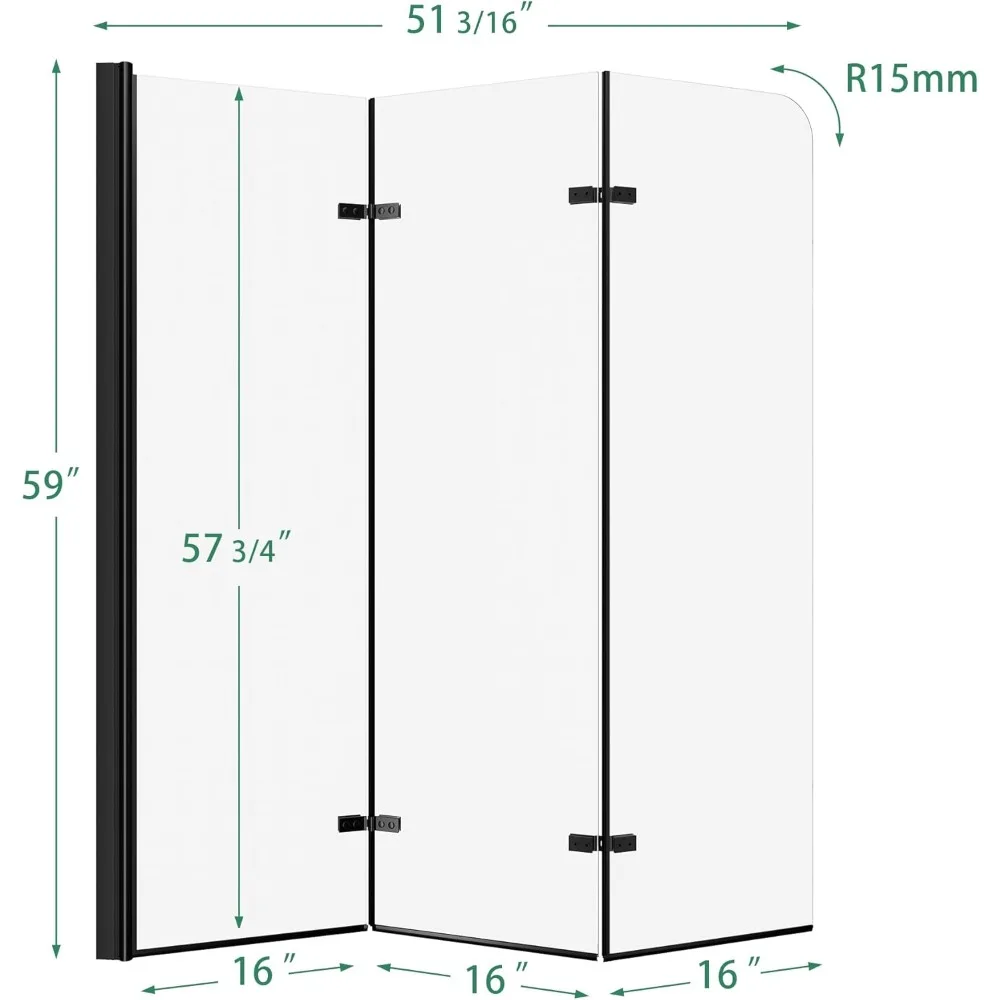 Tub Shower Door Semi-Frameless Foldable Hinged Bathtub Glass Door Screen for Shower with Tempered Coating Glass Panel Matte 3