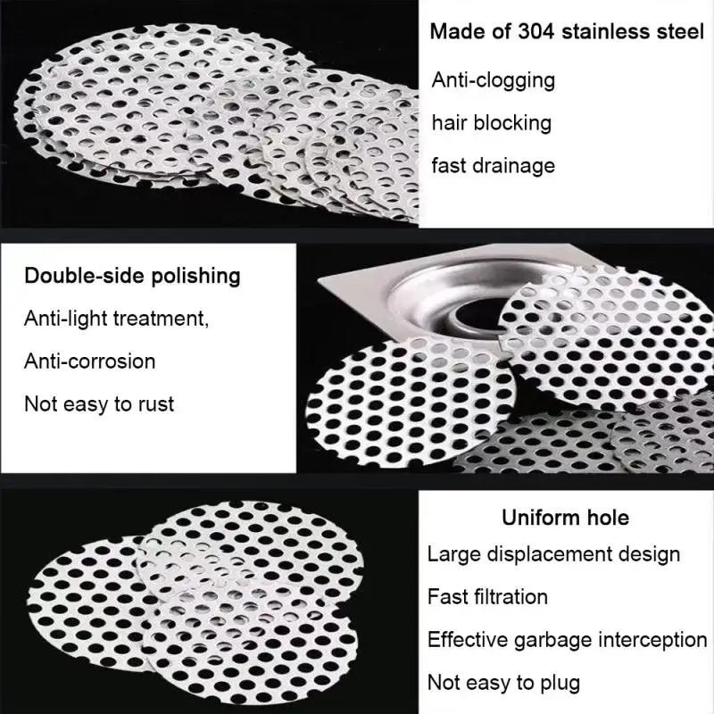 Drain Filter Drain Strainer Floor Drain Filter Shower Drain Cover 1mm 304 Stainles Steel Perforated Mesh Filter Screen Plate, Swirl Drain Covers Metal Drain Covers Plant Trellis Protection Mat