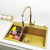 Gold kitchen sink Single Sink Bowl SUS304 Stainless Steel Kitchen Towel Basket Strainer Golden  Washing Basin Kitchen Sinks 1