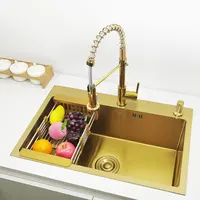 Gold kitchen sink Single Sink Bowl SUS304 Stainless Steel Kitchen Towel Basket Strainer Golden  Washing Basin Kitchen Sinks 1