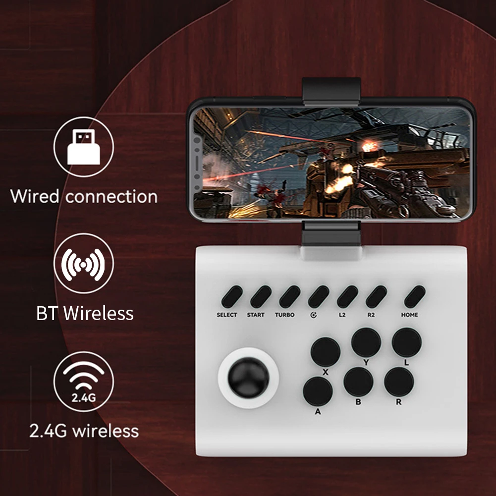 PS3/PS4 아케이드 조이스틱 2.4G/블루투스 무선 PC 게임 스틱 컨트롤러(4891mm 안드로이드/iOS 폰용 폰 홀더 포함)