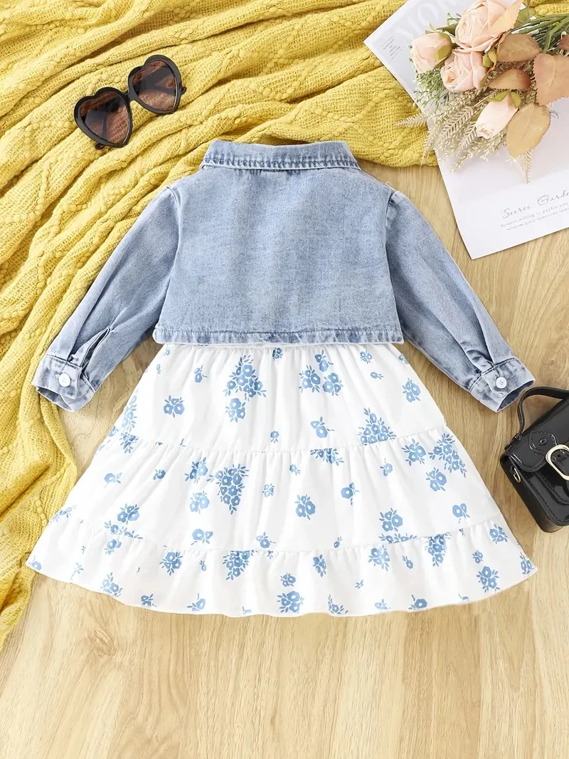 Infant/Toddler Girl's Floral Dress and Denim Jacket Set 2