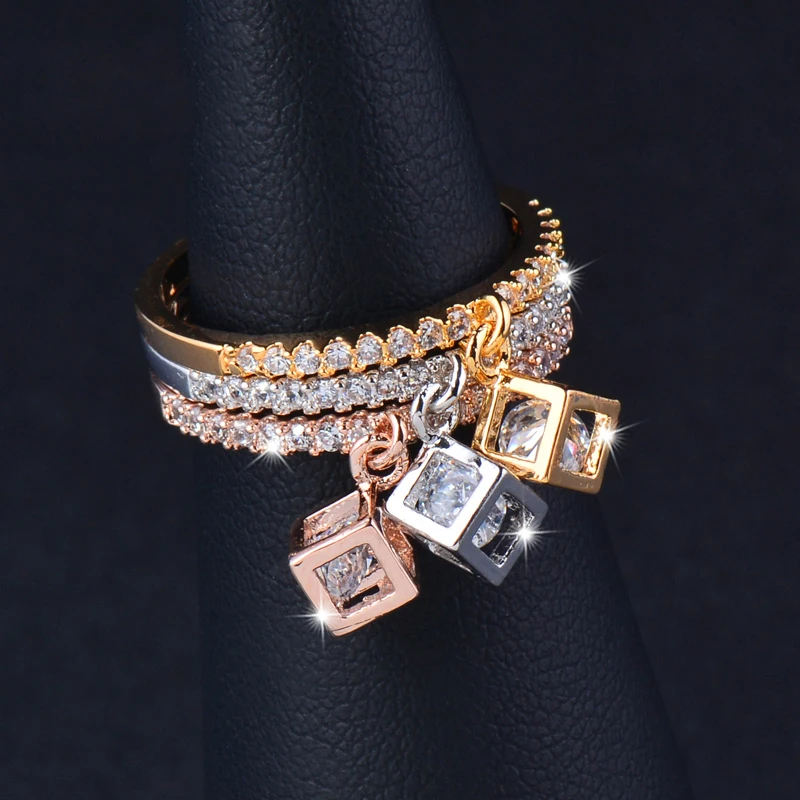 SINLEERY Charm Cubic Zirconia Crystal Inside Hollow Square Pendant Rings For Women Girls Gold Color Wedding Jewelry crystal rings zircon rings stone rings fashion rings gold rings wedding rings fashion ring finger rings metal rings