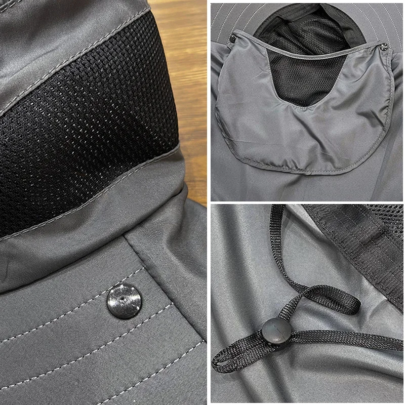 Sıcak Satış Erkekler Geniş Büyük Kenarlı Güneş Yaz Açık Hava Balıkçılık Yürüyüş Kova Şapka Erkek UV Boyun Koruması Şal Vizör Şapka_voghion.com