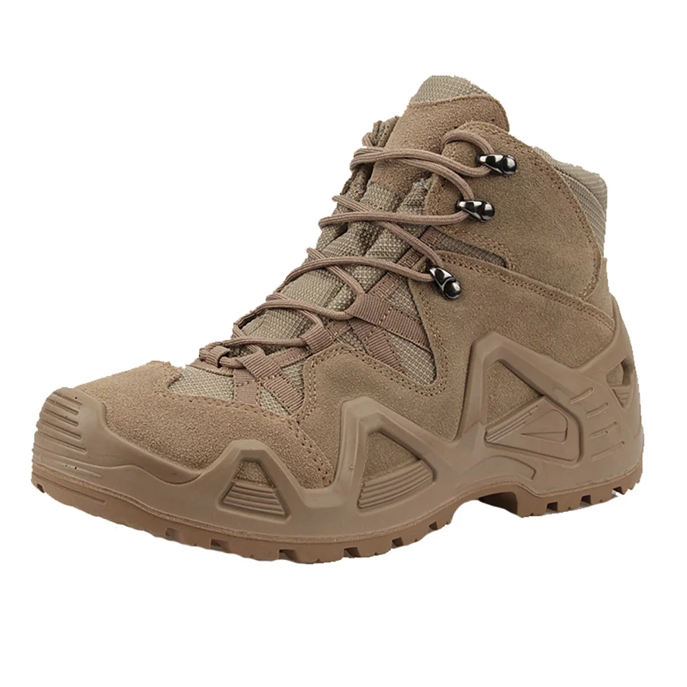 

Military fan hiking battle boots khaki color outdoor sports medium top hunting camping wear-resistant mountaineering shoes