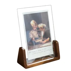 Elegant Acrylic U-Shape Walnut/Beech Photo Frame Set - Transparent Desktop Wood Picture Frames - 20X25cm 10inch (Burgundy)