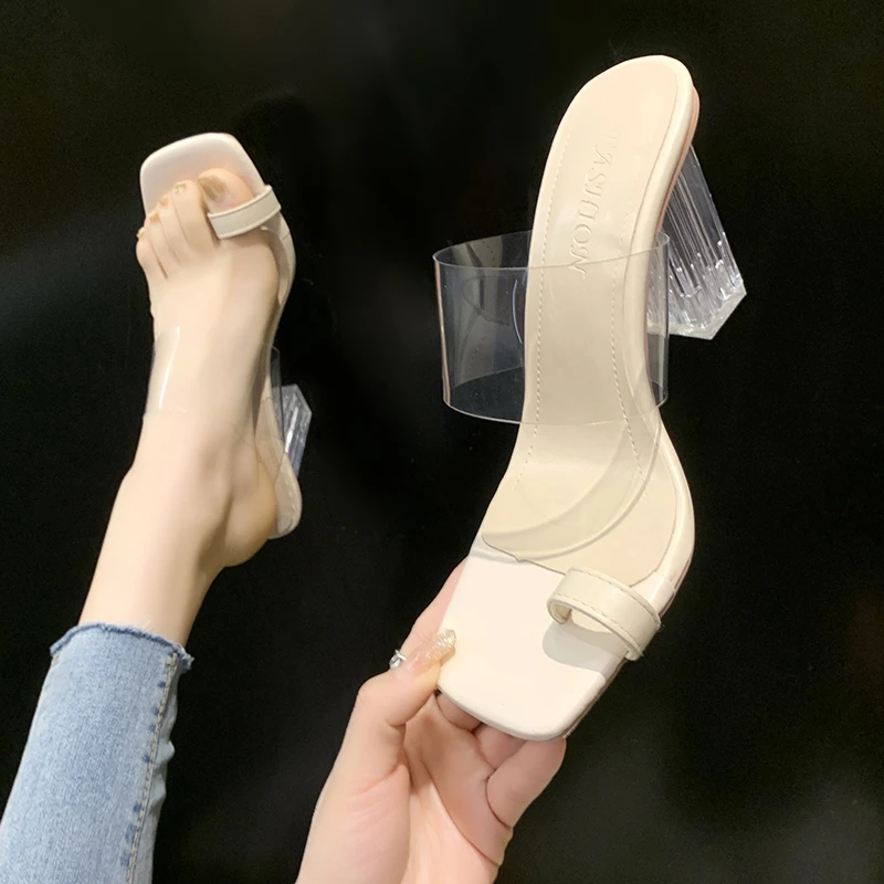 

2022 Summer Women's Pumps Sexy Sandals Open Toe Square Toe High Heels Women's Transparent Slippers Heel Transparent Sandals New