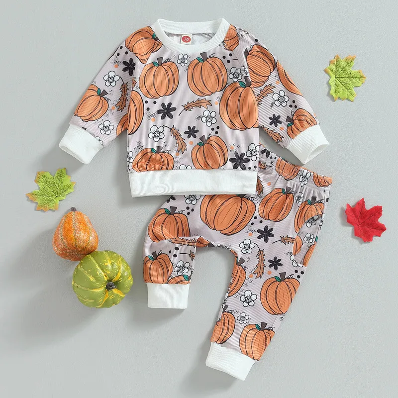 

Halloween Toddler Baby Girl Boy Pant Sets Autumn Clothes Outfits Pumpkin Long Sleeve Sweatshirts and Pants 2Pcs Suits Baby Items
