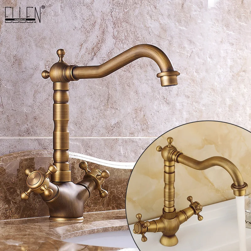 صنبور حوض حمام بفتحة واحدة، تصميم برونزي عتيق، مزود بخلاط رافعة مزدوج للمياه الساخنة والباردة، طراز ELF678A.