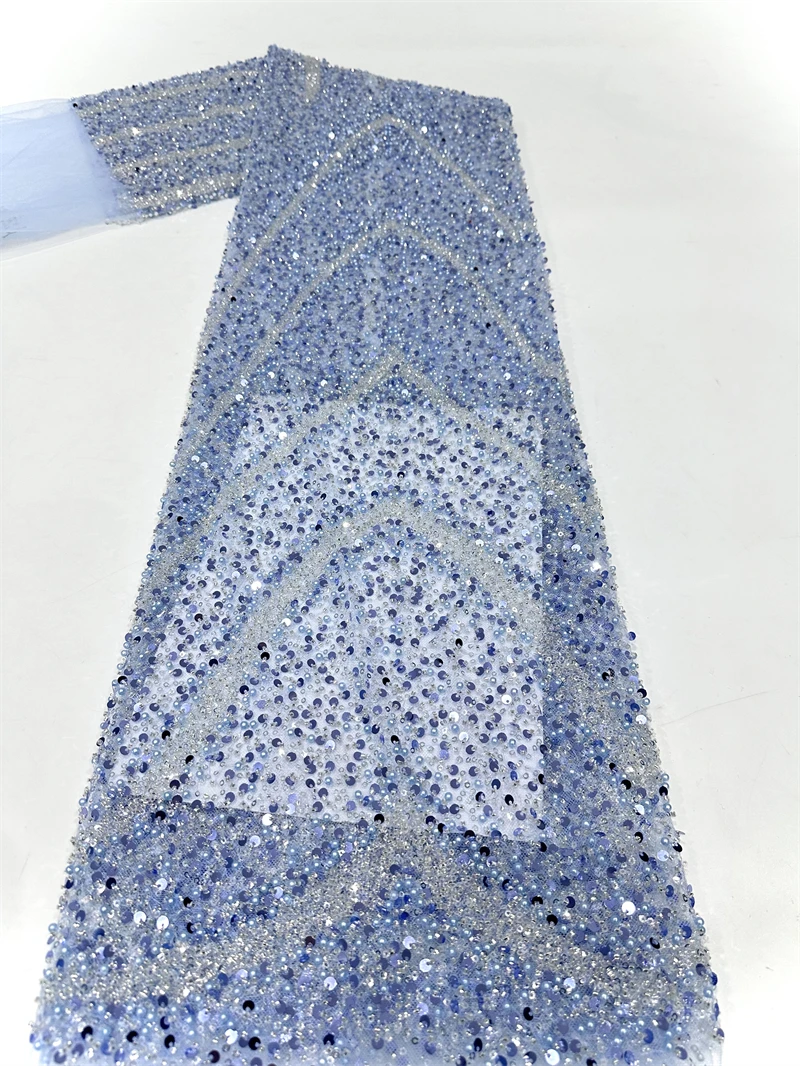 

Handmade Beaded Lace Fabric High Quality Luxury Sequence Crystal Pearl African Nigerian Embroidery French Tulle Lace Fabric