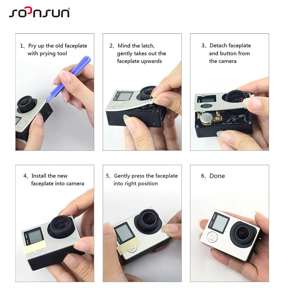 純正メタルフレーム,GoPro Hero 4用のスペアパーツ,シルバーカメラ,黒 