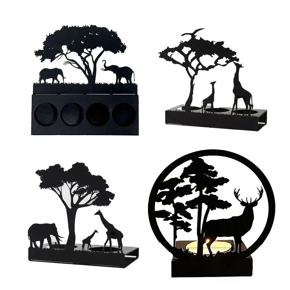 Candle Holders 3D Animals Candle Container Silhouette Metal Iron Candlestick Holder Deer Elephant Giraffe Home Desktop Decor DIY Props Gift Kit