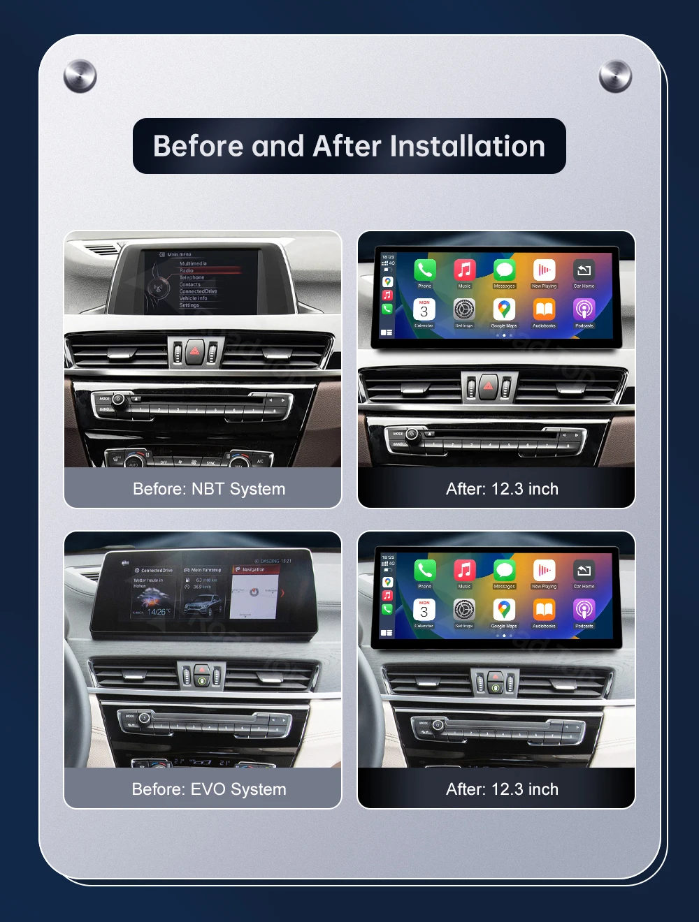 DE 10,25'' 12,3'' Multimedia-Display für BMW X1 F48 2015-2022 NBT EVO Touchscreen Wireless Carplay Android Auto – Detail 5
