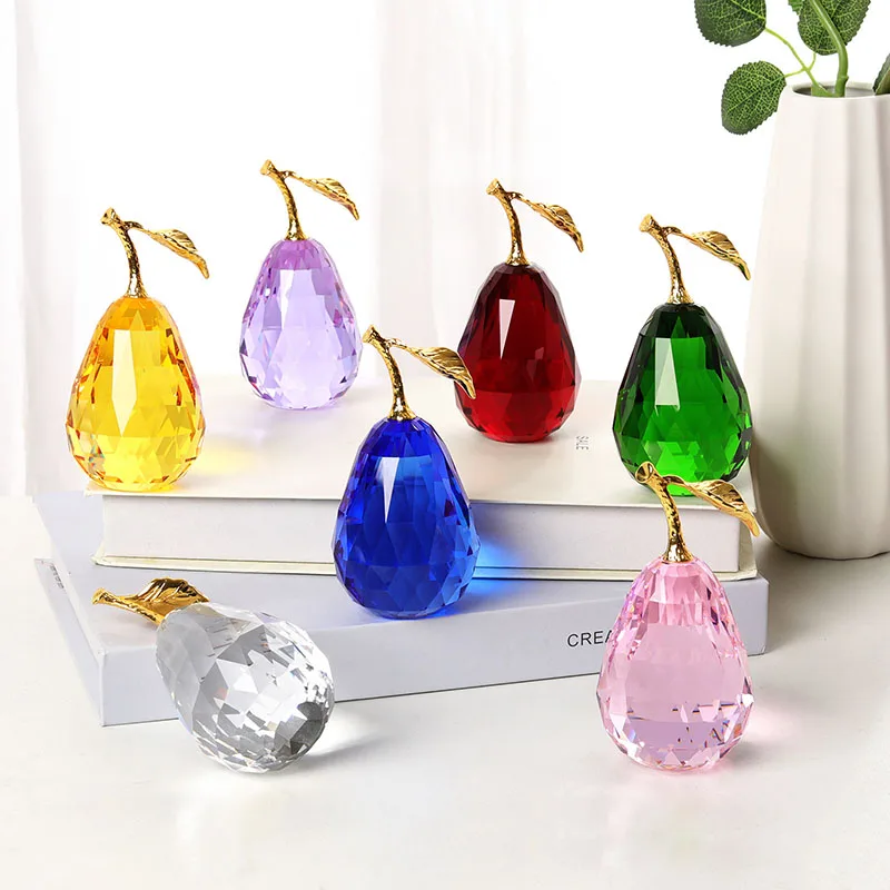 

Crystal Crafts Simulation Fruit Ornaments Pear Figurine Faceted Cut Plant Platter Desktop Living Room Decoration Home Decor