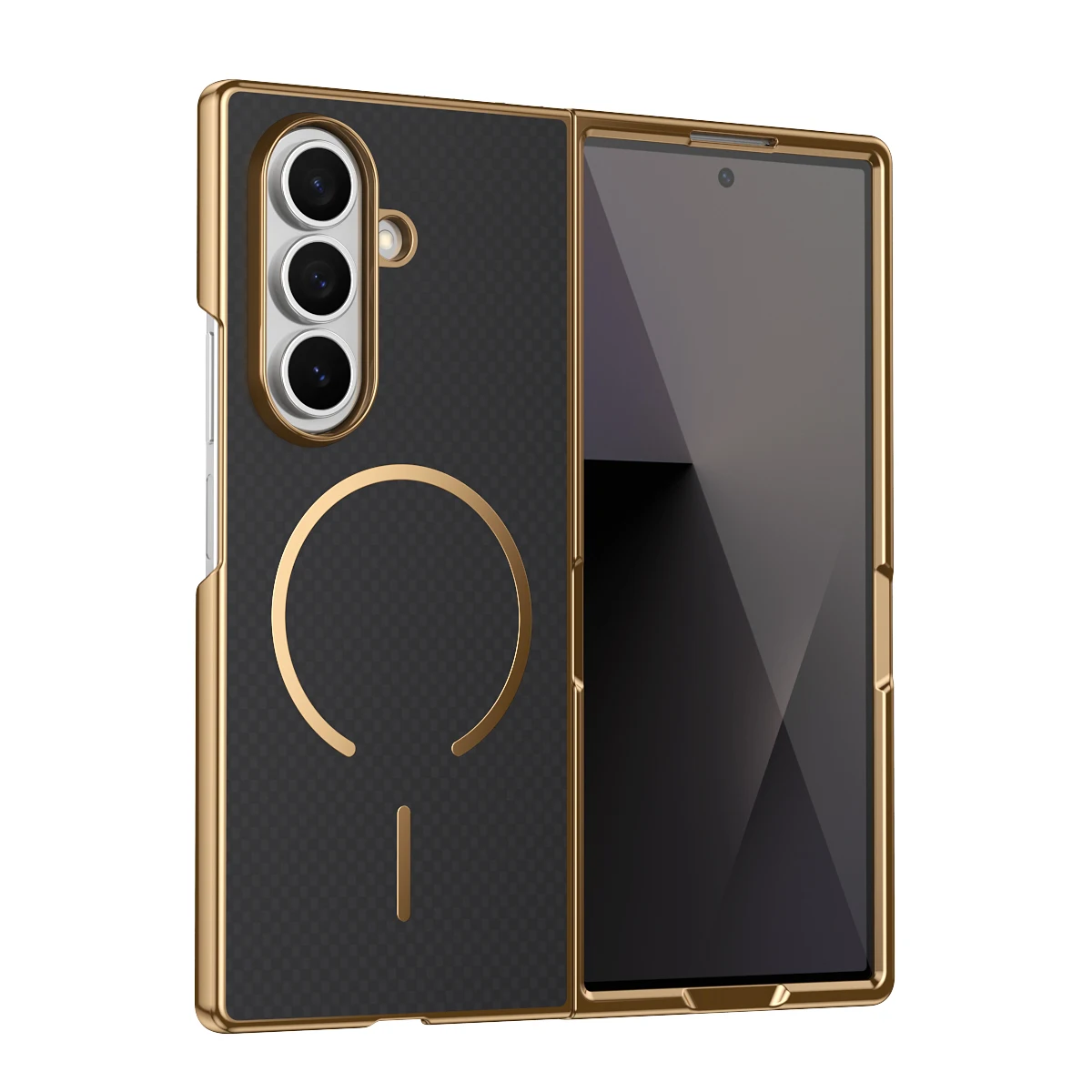 Enhanced Plating Kavlar Magnetic Phone Case with Wireless Charging and Tempered Glass
