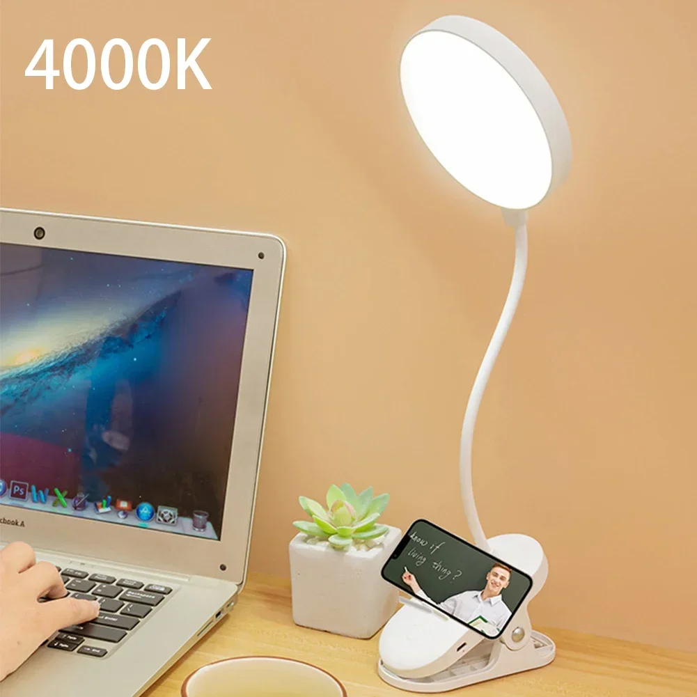 USB 충전식 테이블 램프 클립 침대 독서 야간 조명, LED 책상 램프, 눈 보호, DC5V, 3 가지 모드 디밍