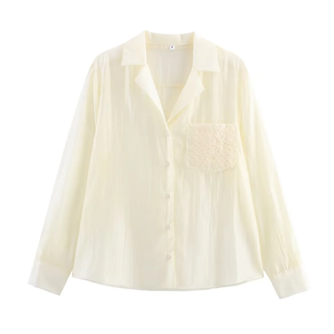 Women Casual Shirt Fashion Embroidery Pocket Decoration Shirts Turn-Down Collar Long Sleeve Shirts Vintage Female Blouses Tops