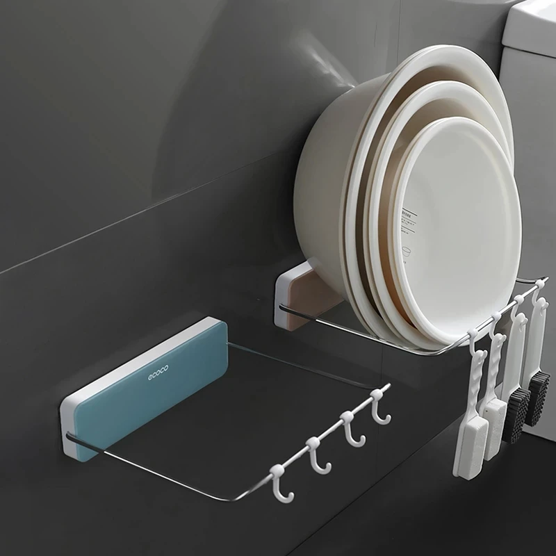 

ECOCO Foldable Washbasin Storage Rack Without Punching Wall-mounted with Hook Waterproof for Bathroom Storage Washbasin Shelf