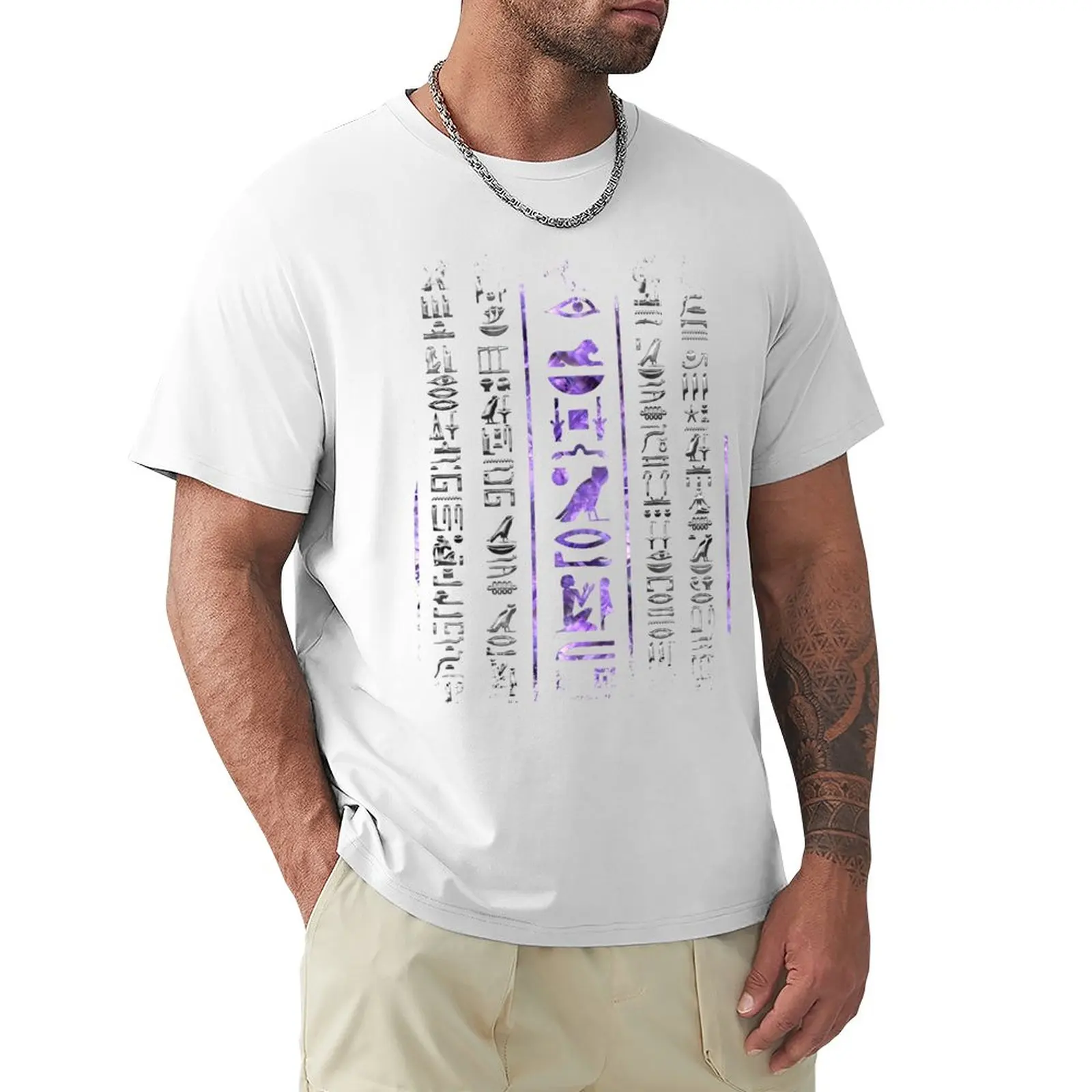 

Amethyst and Silver Egyptian hieroglyphics pattern T-Shirt sweat shirt graphic t shirt boys t shirts men clothing