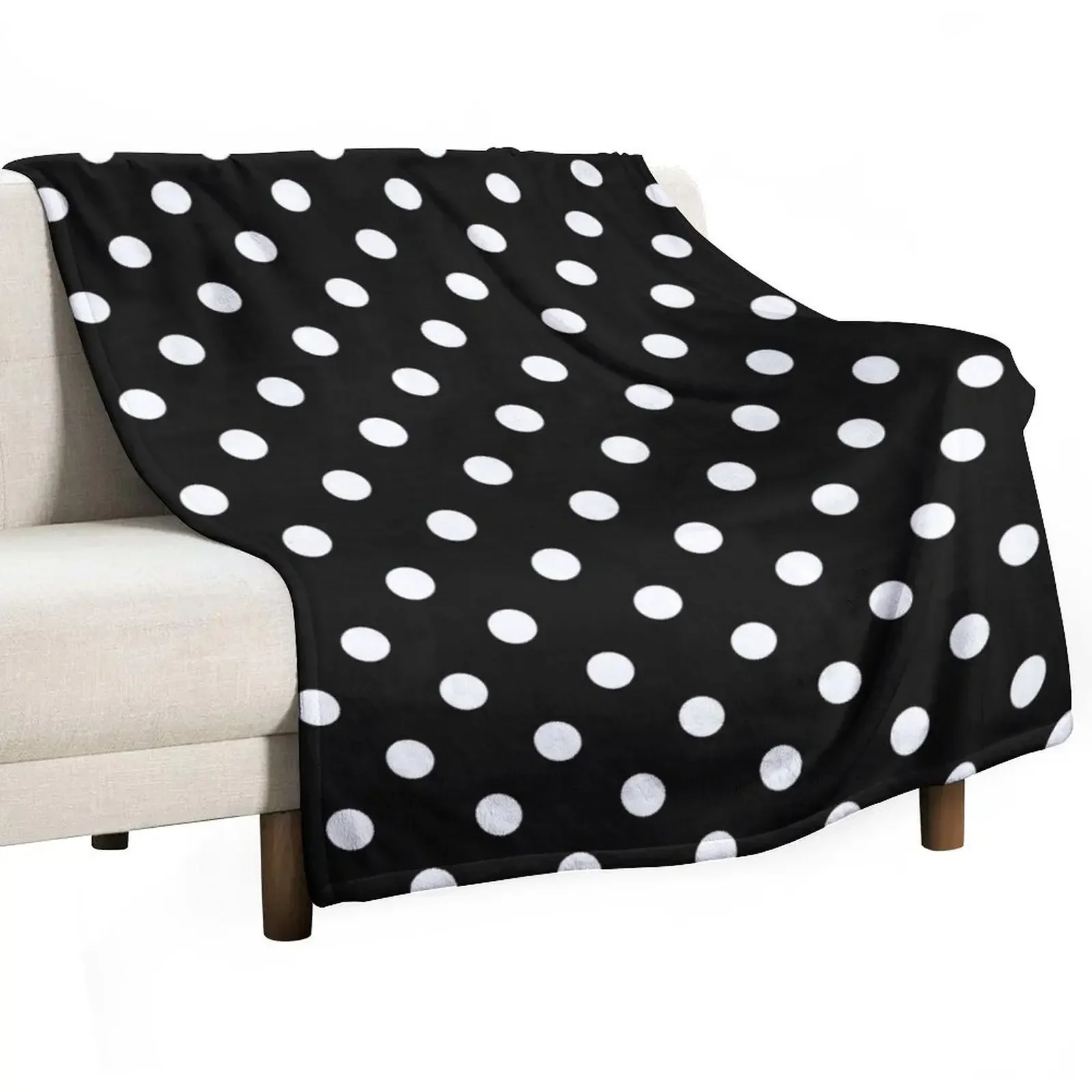 

White Polka Dots on Black Throw Blanket for sofa Hairys Blankets