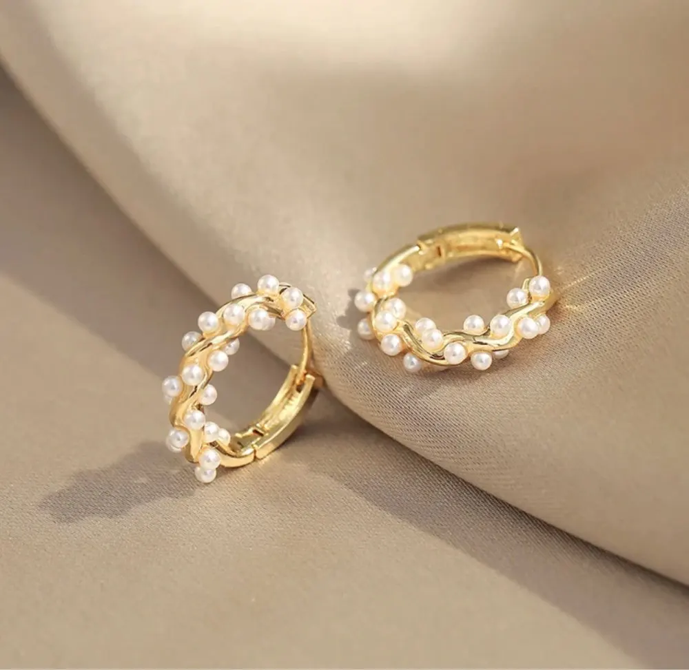 

12Pairs/lot Pearls Wreath Copper Earrings Garland for Women