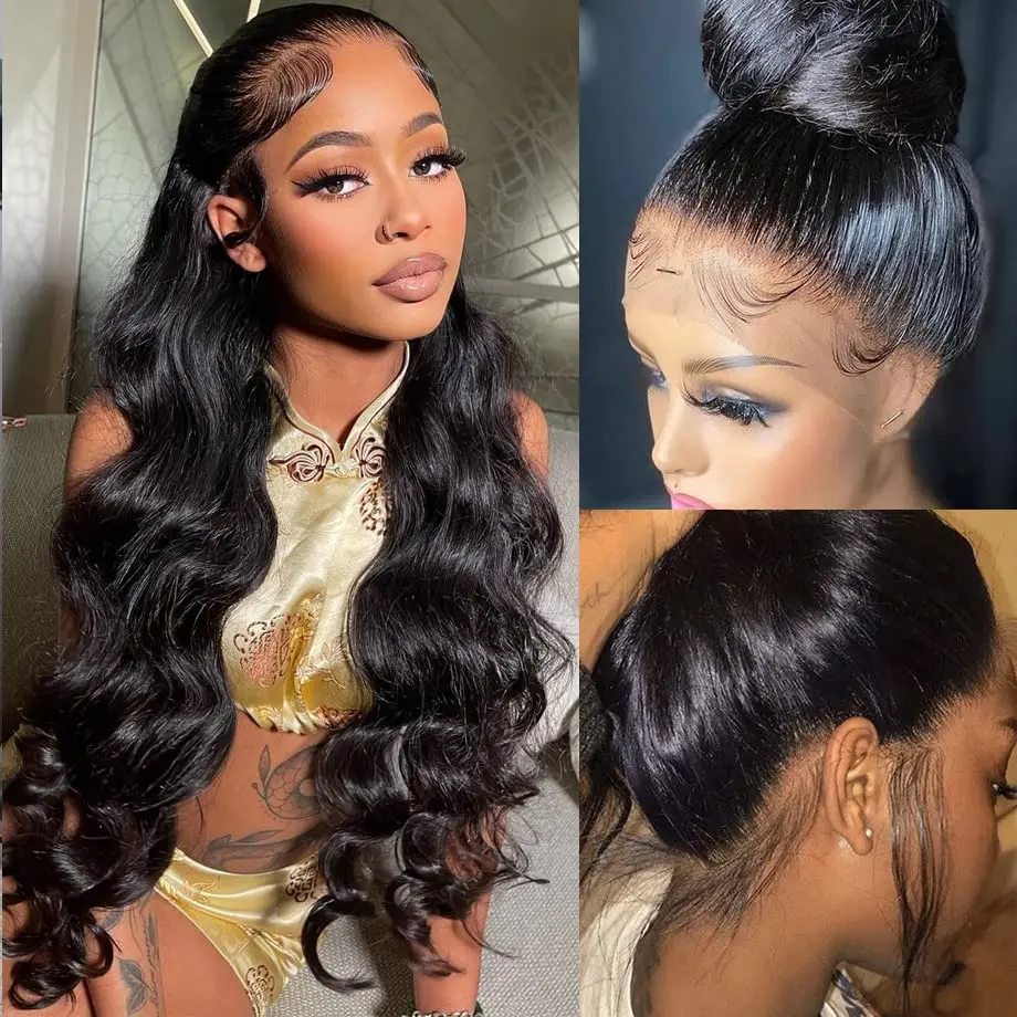 34 36 lange Zoll 13x4 Body Wave Lace Front Echthaar Perücke 180% Dichte HD transparente Spitze Frontal Perücken für Frauen Remy Haar – Detail 5