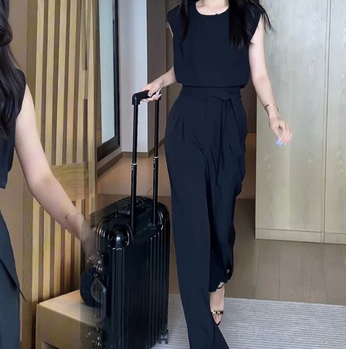 Women's Sports Outdoor Commuting Versatile Temperament Solid Color Elegant Wide Leg Pants Two-Piece Set