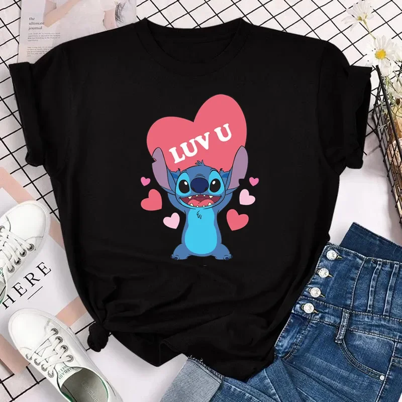 thumbnail image 1 of Ropa para niños kawaii Ohana Stitch Disney Lilo Stitch dibujos animados niños camisetas de algodón camisetas de verano camisetas blancas y negras, 1 of 5