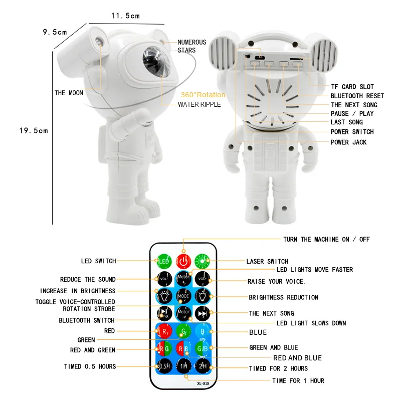 Projecteur de ciel - projecteur laser de lucarne de lumières de bonheur  d'étoile de nuit + haut-parleur Bluetooth