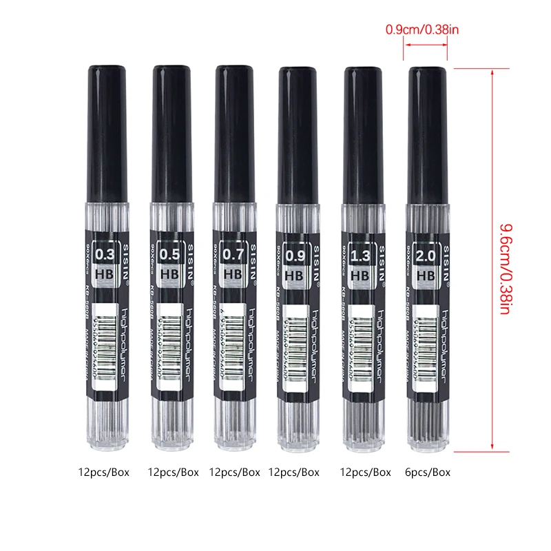 6Boxes Long 60mm Mechanical Pencil Lead 0.3 0.5 0.7 0.9 1.3 2.0mm HB Refills Leads Art Drawing Automatic Pencil Accessories 4
