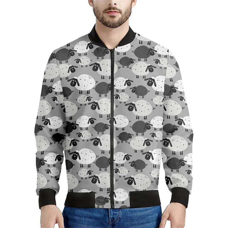 thumbnail image 1 of Chaqueta con cremallera y estampado 3D de ovejas y animales de dibujos animados para hombre, sudadera de gran tamaño, chaquetas de calle geniales para primavera y otoño, abrigos de manga larga, 1 of 4
