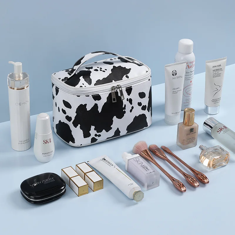 

New Fashion Cow Style PU Make Up Bag Women's Casual Travel Organizer Toiletry Storage Beauty Cosmetic Cases Female Organize Bag