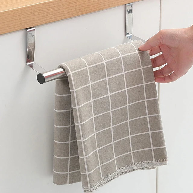 New Kitchen Door Towel Rack Rag Gloves Holder Hanging Bar Steel