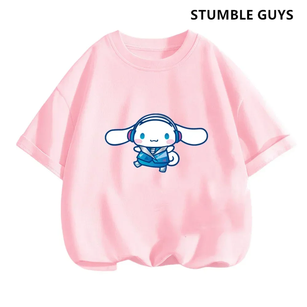 2024 New MINISO Cinnamoroll T-shirt Children's Clothing Girls Summer Boys Short-sleeved Sanrio Cartoon T-shirt Baby Trucksuit 4