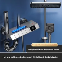 Piano Keys Bathroom Shower System Intelligent LED Temperature Display Shower Suit Bathtub Gray Rain Mixer Shower Faucet Full Set 1