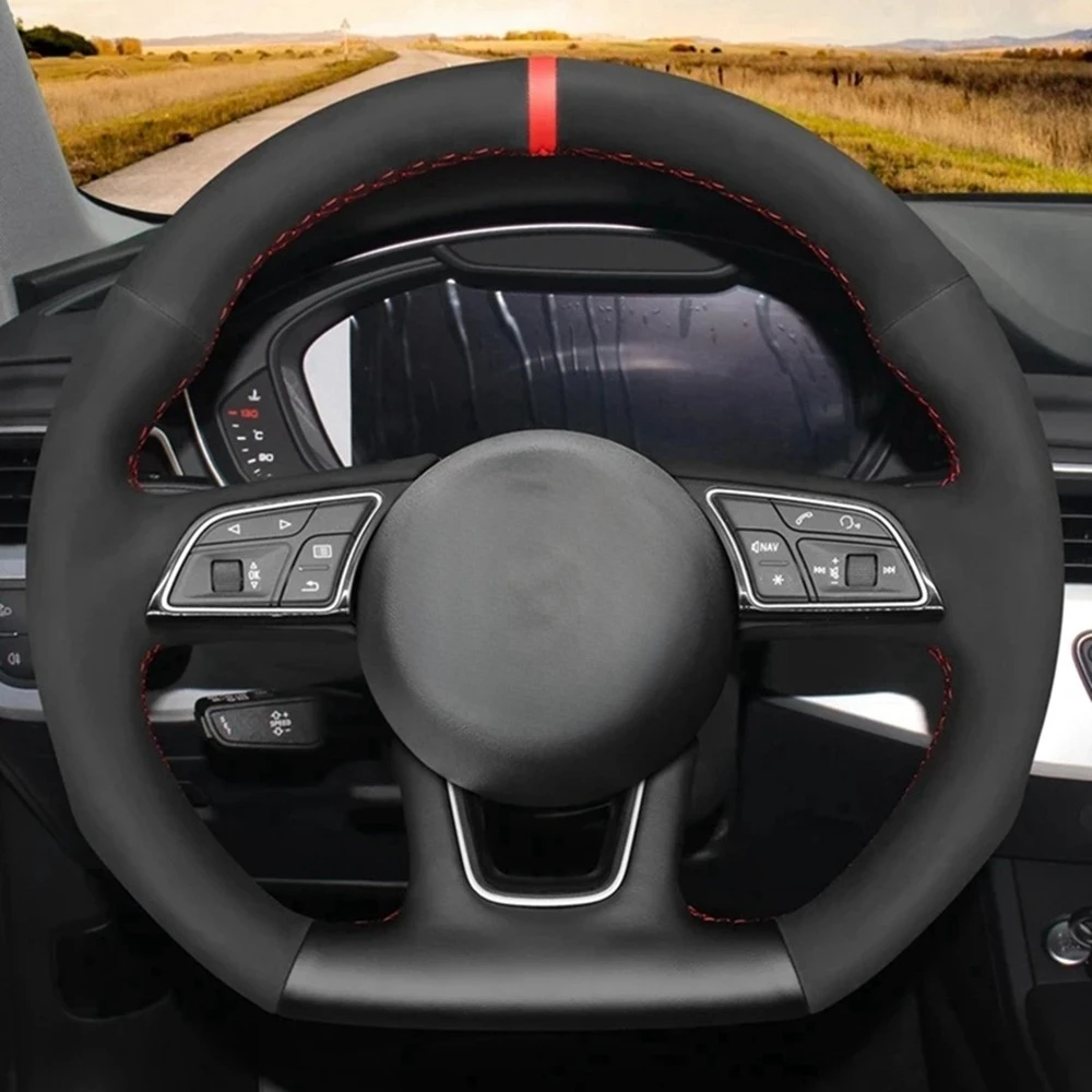 

Hand-Stitched Black Genuine leather Suede Car Steering Wheel Covers For Audi A3 (8V) A4 (B9) Avant A5 (F5) A1 (8X) Sportback Q2