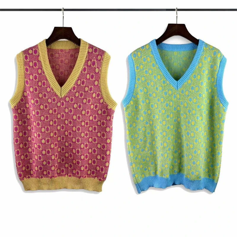 

New V-neck Casablanca Jacquard Logo sleeveless Sweater Men Women Sweatshirts
