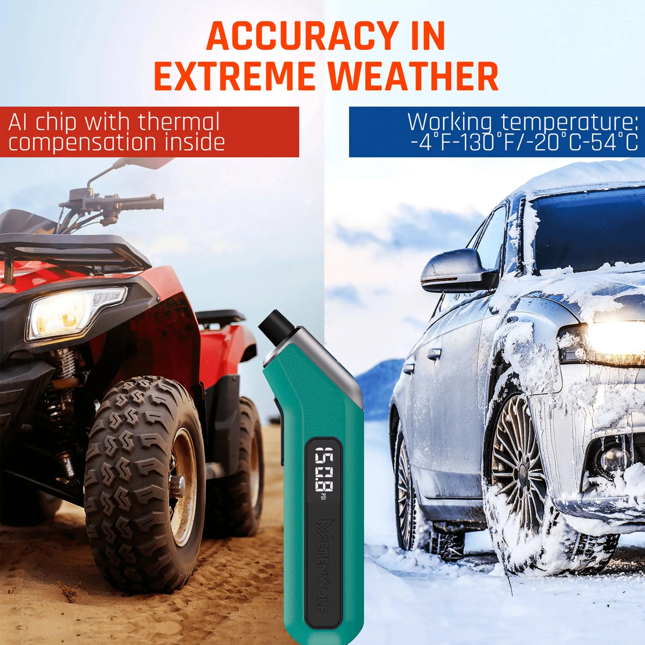 ETENWOLF T300 Digital Tire Pressure Gauge 3-200 PSI Calibrated to ANSI B40.7 Grade 2A Industrial Tire Gauge 3A Batteries