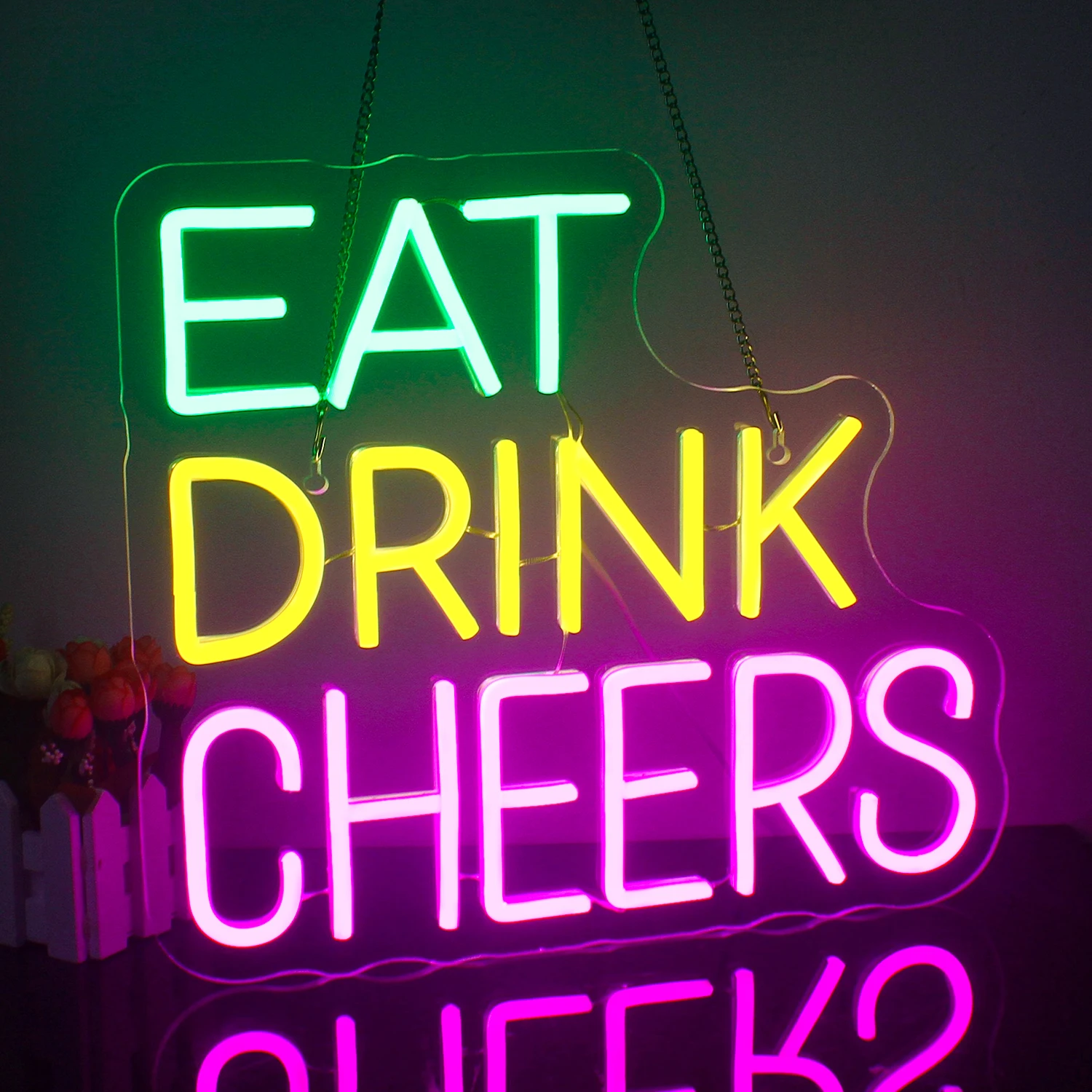 Eat Drink Cheers Neon Sign for Wall Decor USB Powered Led Neon Signs for Bar Man Cave Dessert Shop  Drink Party Neon Sign neon sign led cartoon sunglasses wall hanging neon light bar club drink restaurant shop party aesthetic room decor led light