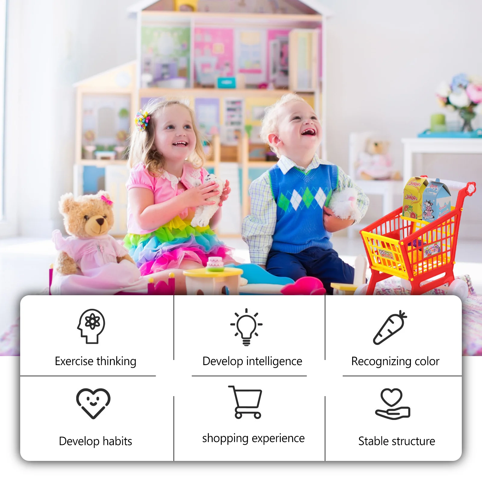 Play House Toy Plastic Shopping Trolley Child Supermarket Puzzle Fake Cart Funny Abs Small 6