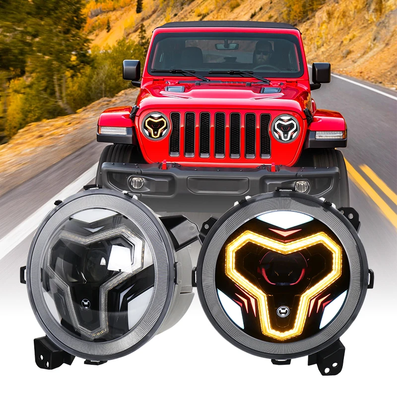 9 Inch Round Led Headlights Spot Lights Auto DRL Turn Signal Headlamp