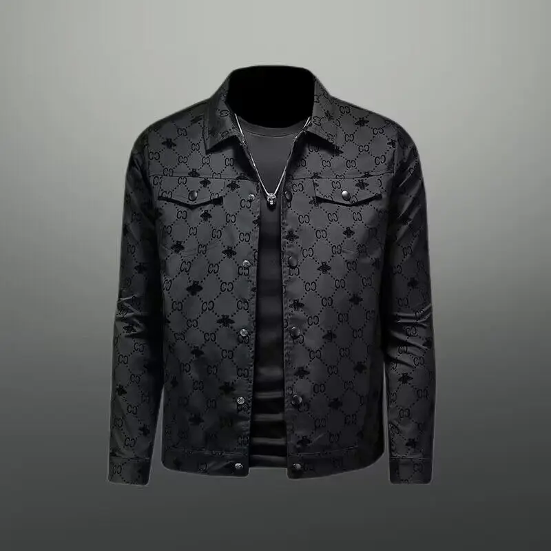 4X 5XL Luxury Flocking Bomber Jacket Mens Autumn Business Vintage Casual Slim Jacket Lapel Single Breasted printing Coats Jacket