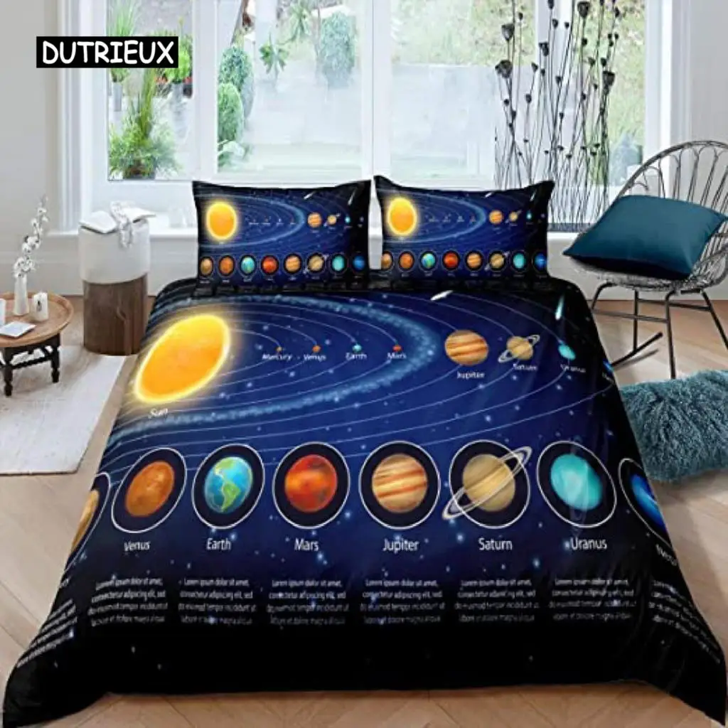 

Solar System Duvet Cover Set Twin King Microfiber Outer Space Galaxy Bedding Set Universe Planet Astronomy King Size Quilt Cover