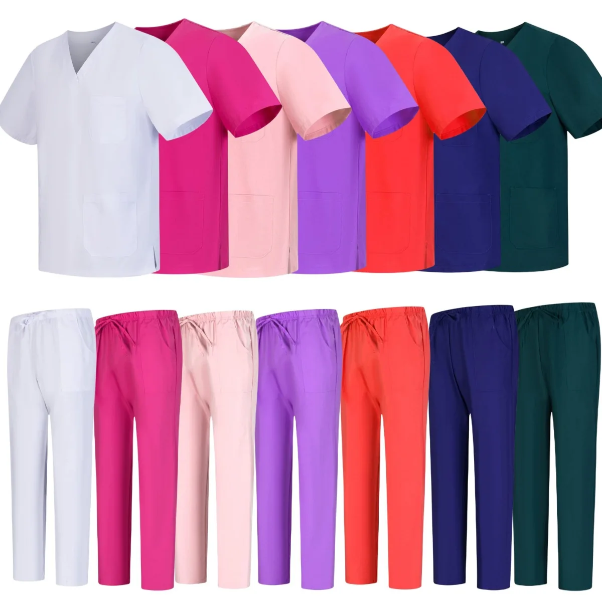 

Women Medical Uniforms Elastic Scrubs Sets Hospital Surgical Gowns Short Sleeve Tops Pant Nursing Accessories Doctors Clothes