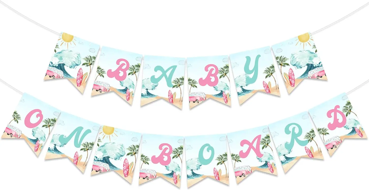 

Baby on Board Surf Banner for Girl Surfing Baby Shower Decor Summer Beach Theme Party Supplies