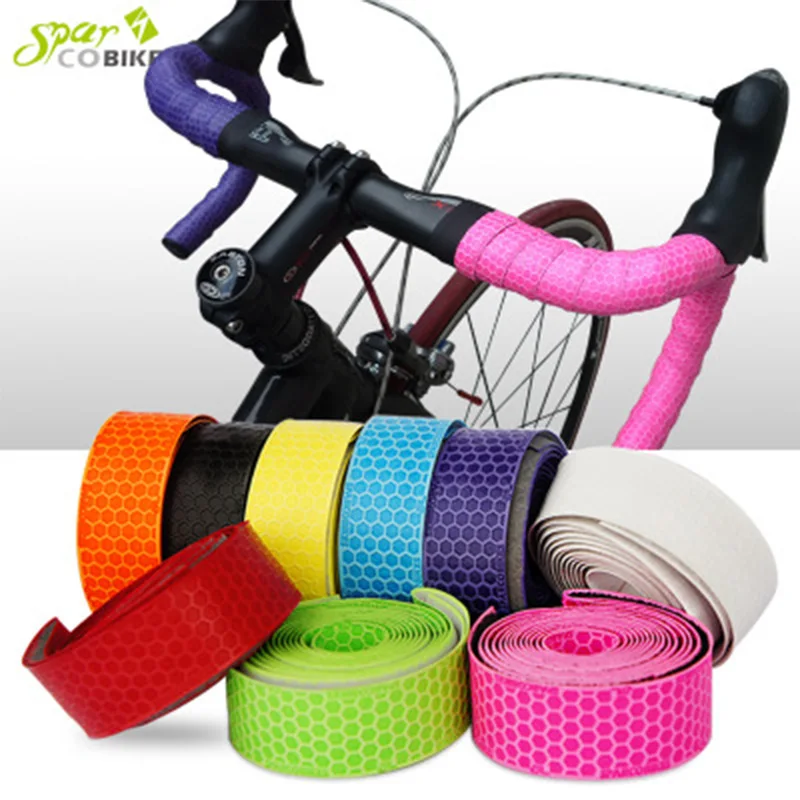 Waterproof Honeycomb PU Road Bike HandleBar Tape Leather Anti-slip Bicycle Grips Cork Handlebar adhesive Tape Plugs belt straps