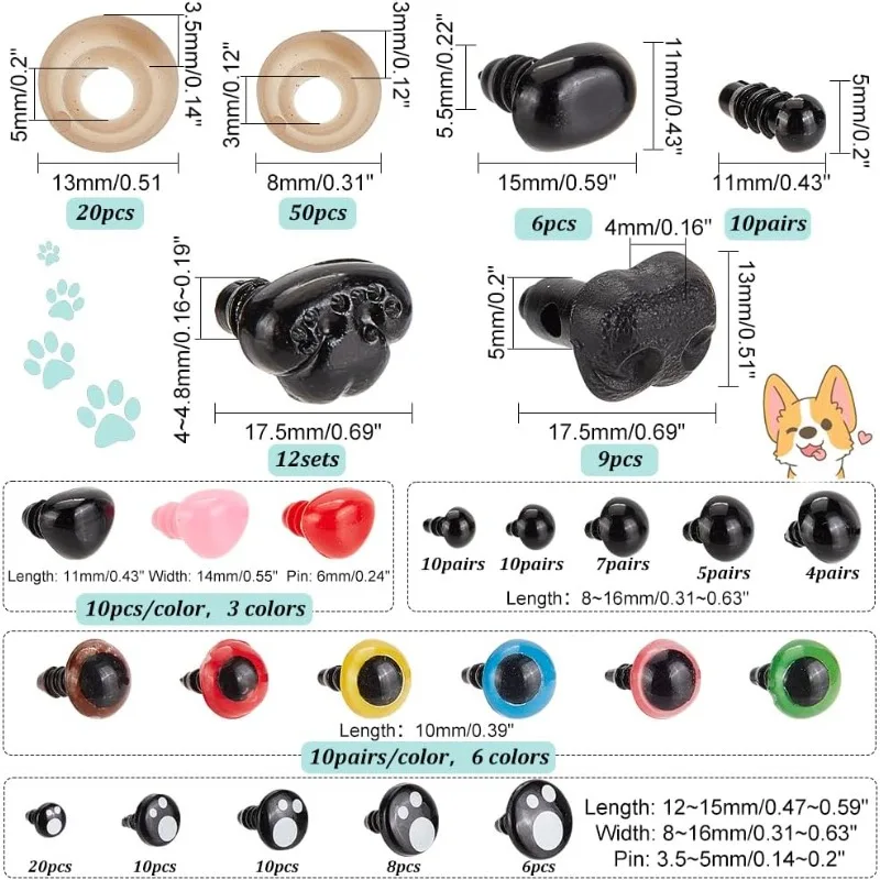 393PCS Safety Eyes and Noses Kit 11-16mm Plastic Safety Eyes Teddy Bear Nose Craft Crochet for DIY Puppets Bear Crafts